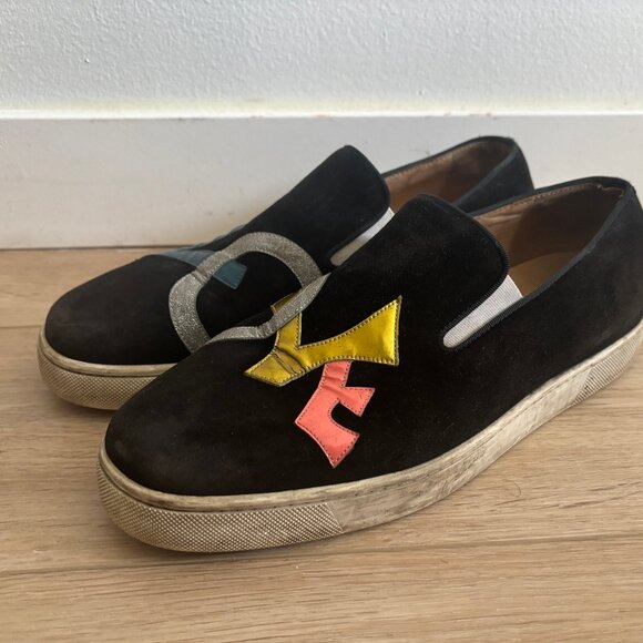 Christian Louboutin Applique Love Black Suede Loafers Slip on Sneakers 43 US 10 - Picture 5 of 16
